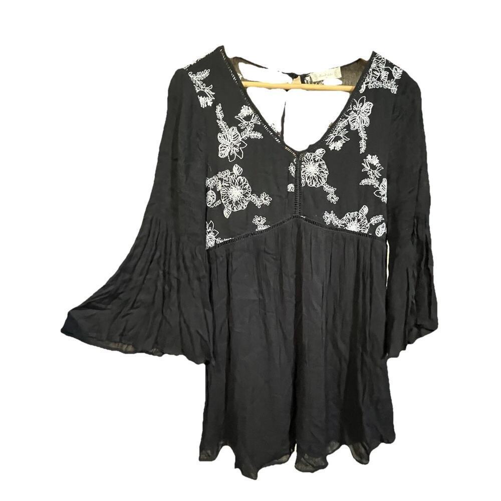 Altar'd State Women's Whimsygoth Witchy Bell Sleeve Gauzy Black Mini Dress M